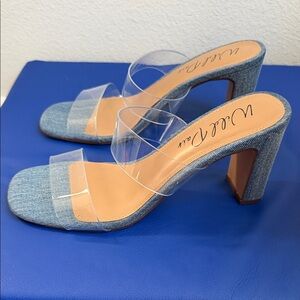 Wild Pair Blue Denim Heels with Clear Straps